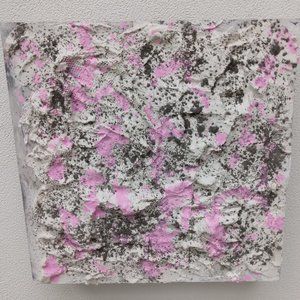 New, Mixed Media Painting, Gray, White & Pink